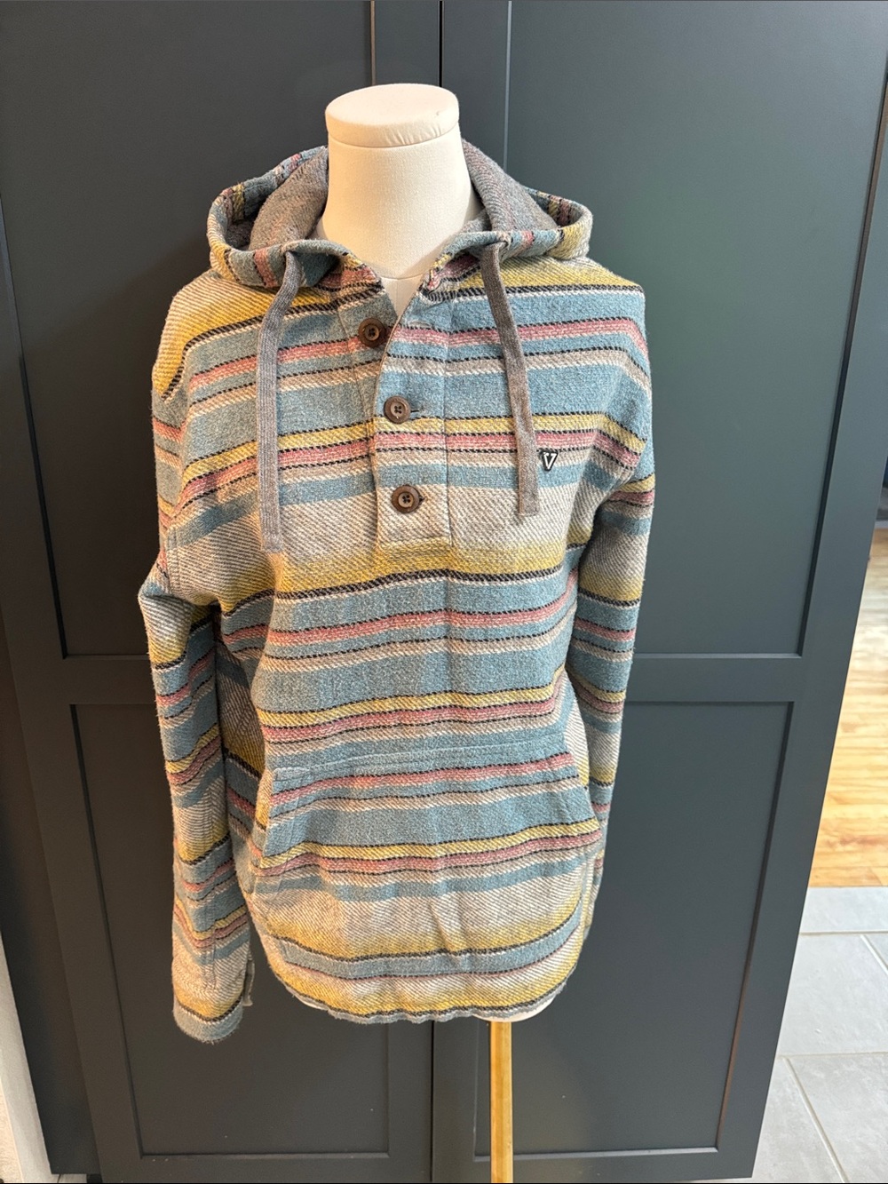 VISSLA Striped Pullover Hoodie in Blue, Yellow, Pink, Gray
